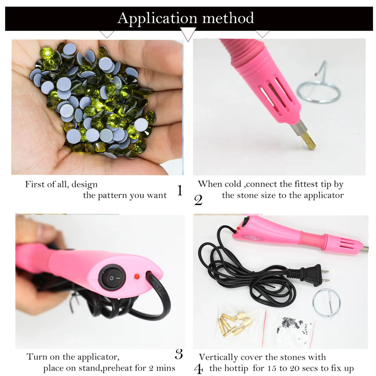 DIY Hotfix Applicator Wand Tool Kit with 2 Box Strass AAAAA Clear Glass Crystal Rhinestones - Hot Fix Rhinestone Tool