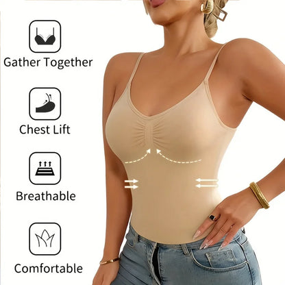 Women’s Tummy Control Shapewear Cami - Built-In Bra Slimming Tank Top Body Shaper Vest