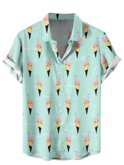 Men’s Ice Cream Hawaiian Shirt - Summer Beach Print Short Sleeve Casual Top with Original Design