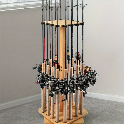 360° Rotating Fishing Rod Holder Rack - 16 Rod Floor Stand Organizer for Garage & Fishing Gear Storage