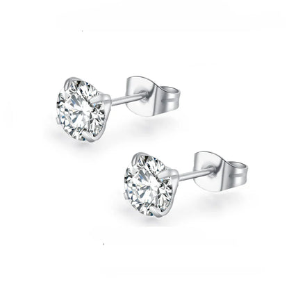 Unisex Stainless Steel Cubic Zirconia Stud Earrings Set (1–8 Pairs) – 6mm Minimalist Ear Piercing Jewelry for Men & Women