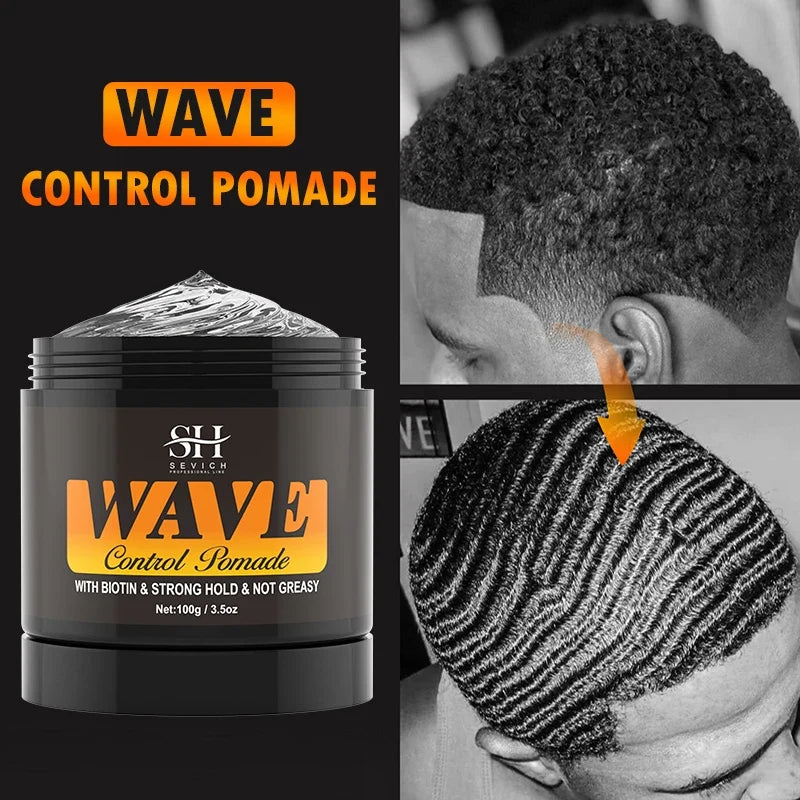 Deep Wave Control Pomade Shampoo Kit - Biotin Edge Control & Strong Hold Hair Gel for Men