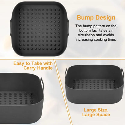Thick Reusable Silicone Square Air Fryer Liners - Air Fryer Silicone Pot Replacement for Parchment Liner Paper, Air Fryer Basket Accessory