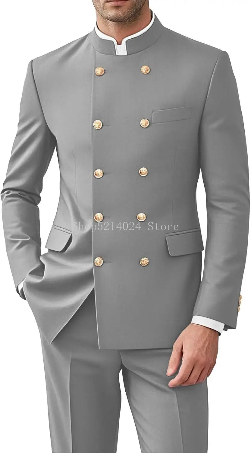 Men's 2-Piece Suit Set - Gold Button Jacket and Pants for Weddings & Formal Events