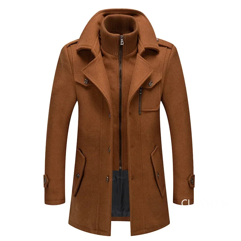 Men's Cashmere Wool Blend Trench Coat - Premium Winter Business Casual Overcoat