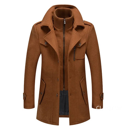 Men's Cashmere Wool Blend Trench Coat - Premium Winter Business Casual Overcoat