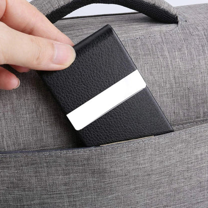 Slim PU Leather Business Card Holder Case – Metal Pocket Holder with Magnetic Closure for Name Cards