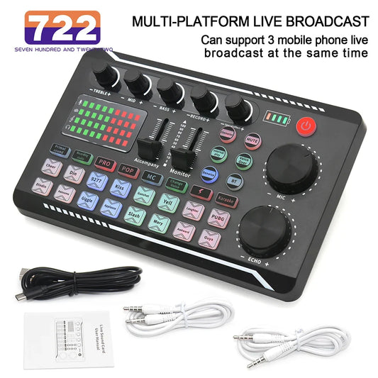 Live Sound Card Audio Interface - DJ Mixer with Voice Changer Effects & Bluetooth for Streaming, Singing and Recording
