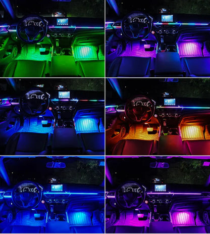 10/14/18-in-1 LED Car Ambient Lights – 213 64 Color RGB Bluetooth Rainbow Acrylic Strips, Atmosphere Lamp Kit 12V