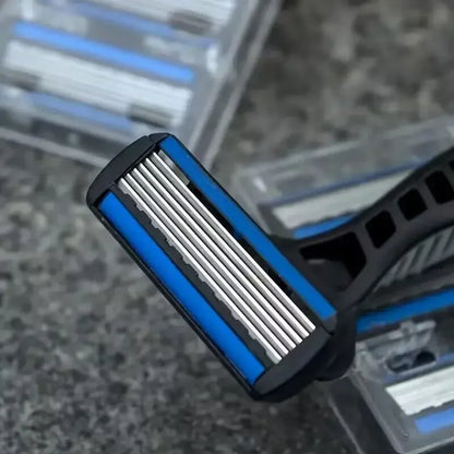 Men’s Manual Safety Razor - 6-Layer Stainless Steel Replaceable Blade Head for Smooth Grooming and Shaving