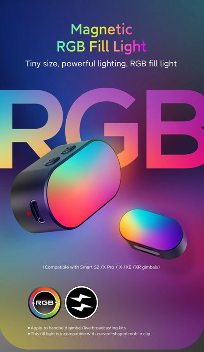 AOCHUAN RGB Magnetic Fill Light for Gimbal - LED Video Photography Light with 3 Brightness Levels & 7 Color Adjustments for Phone Selfie & Live