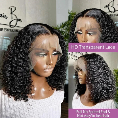 250% Density 13x6 HD Transparent Lace Frontal Bob Wig – Curly Deep Wave Human Hair, Pre-Plucked for Black Women