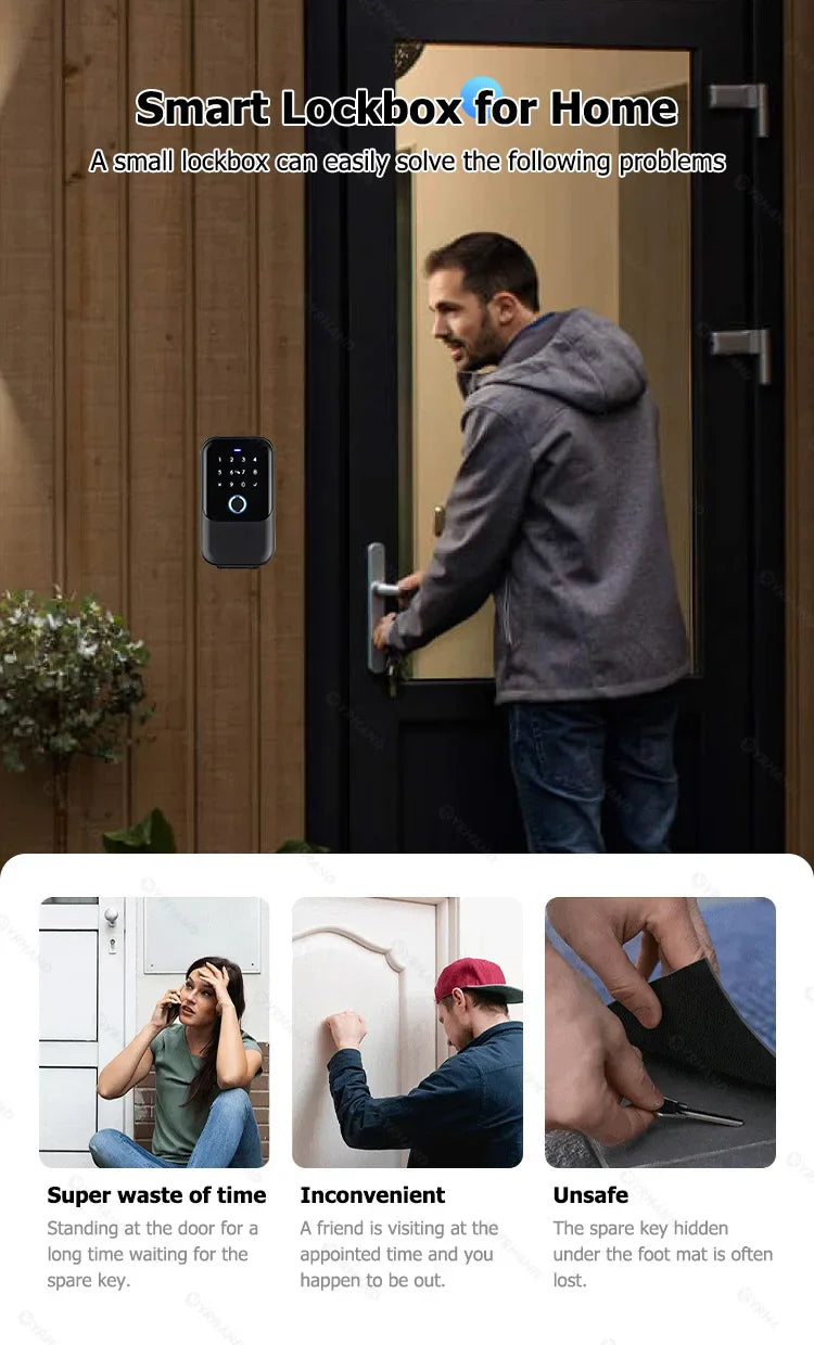 YRHAND TTlock Smart Fingerprint Lock Box – Digital Password, IC Card, Tuya Electronic Portable IP66 Security for Smart Home