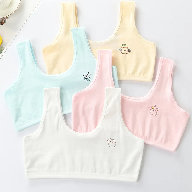 4Pcs Girls Cotton Training Bra Set - Wireless Puberty Underwear Vest Camisole for Kids & Teenage Girls