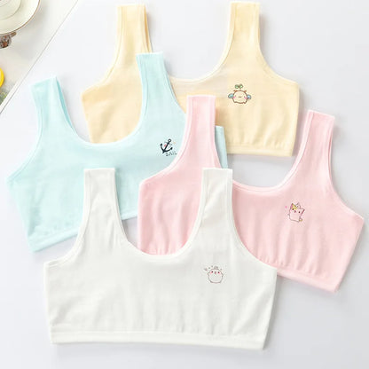4Pcs Girls Cotton Training Bra Set - Wireless Puberty Underwear Vest Camisole for Kids & Teenage Girls