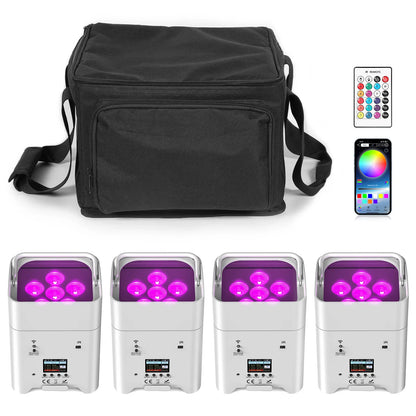 RGBWA+UV LED Par Light - 6x18W Rechargeable Wireless DMX Stage Lights with Carrying Bag