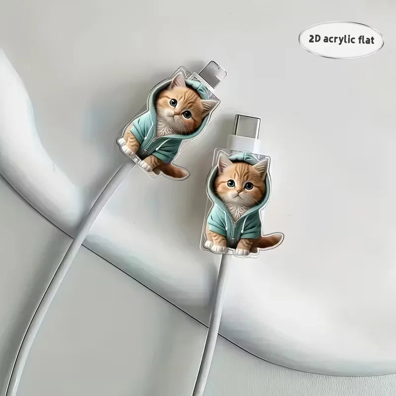 2PCS Cartoon Cat Cable Protectors - Cute Type-C Charging Cord Saver for Preventing Cable Breakage