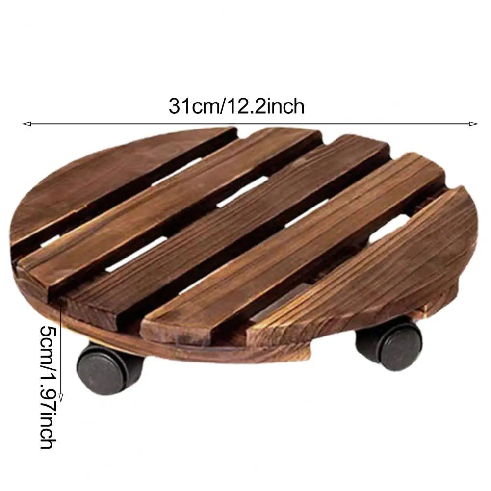 Wooden Rolling Plant Stand - Thick Flower Pot Holder with Universal Wheels for Bonsai & Indoor Garden Decor
