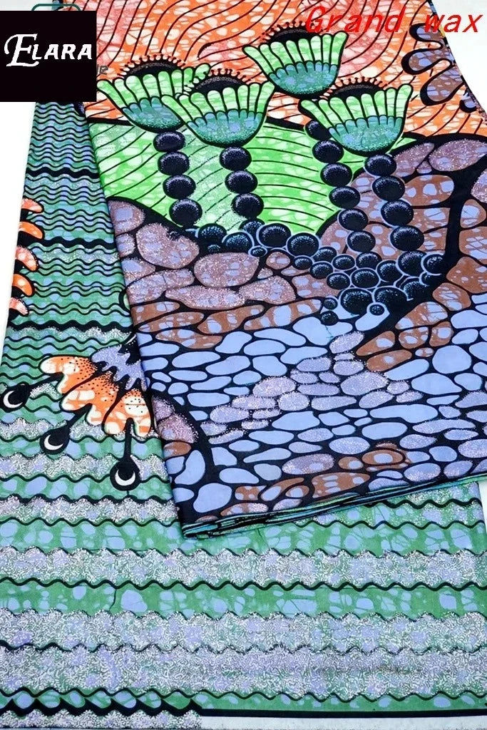 African Real Wax Print Fabric - Grand Original Ankara Blue Cotton Wax Material 6 Yards for Stylish Dresses & Uniforms