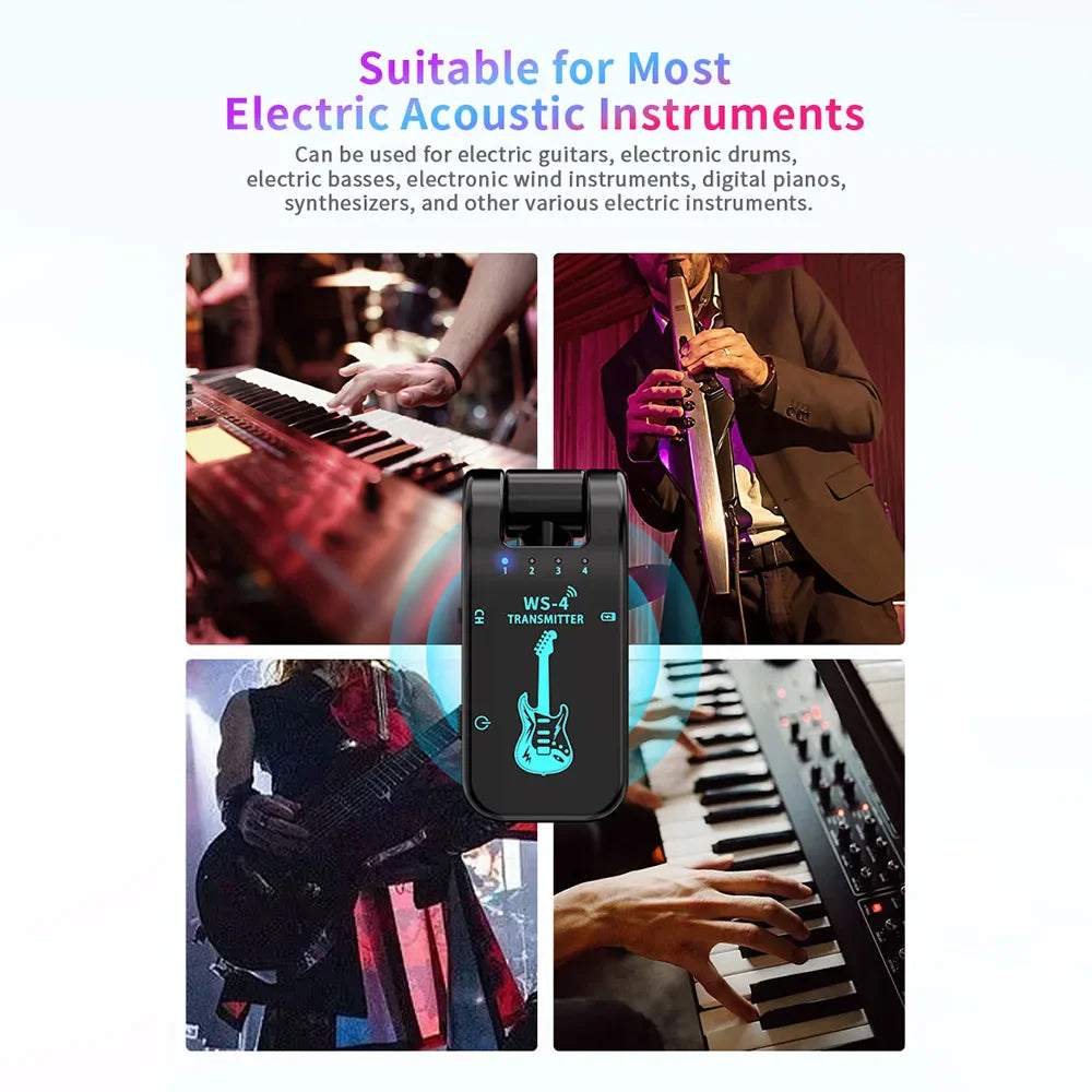 2.4G Wireless Guitar System – Transmitter & Receiver Set for Electric Guitar & Bass, 48K/16bit Real-Time Audio Transmission