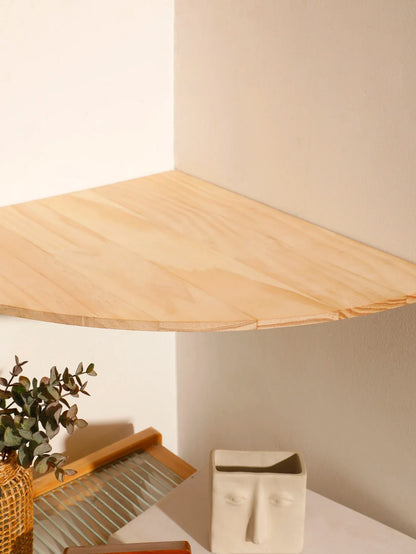 Wooden Floating Corner Wall Shelf – Round End, Wall-Mounted for Bedroom, Living Room & Kitchen