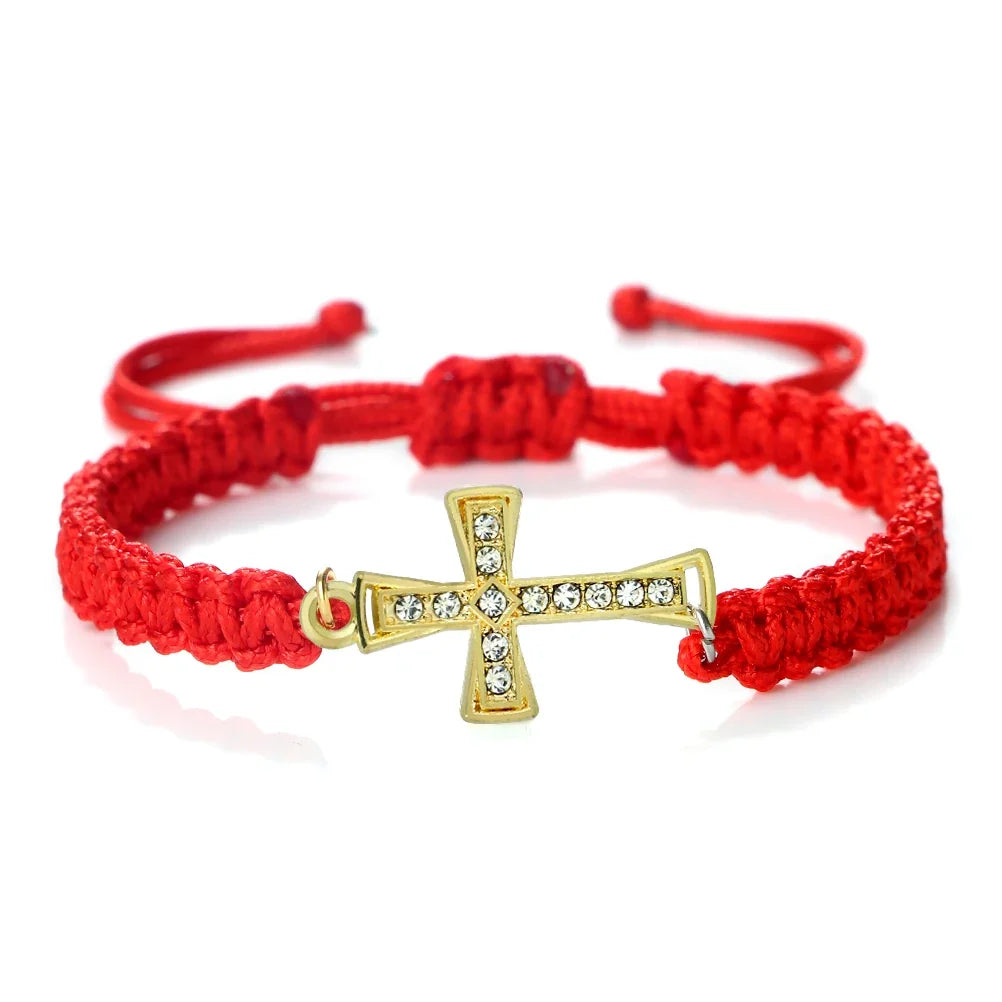 Red Crystal Cross Bracelet - Jesus Prayer Meditation Braided Healing Jewelry Gift for Couples