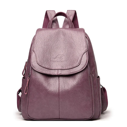 Women’s Large Capacity Leather Bookbag Rucksack - High-Quality Vintage Backpack, School and Travel Purse