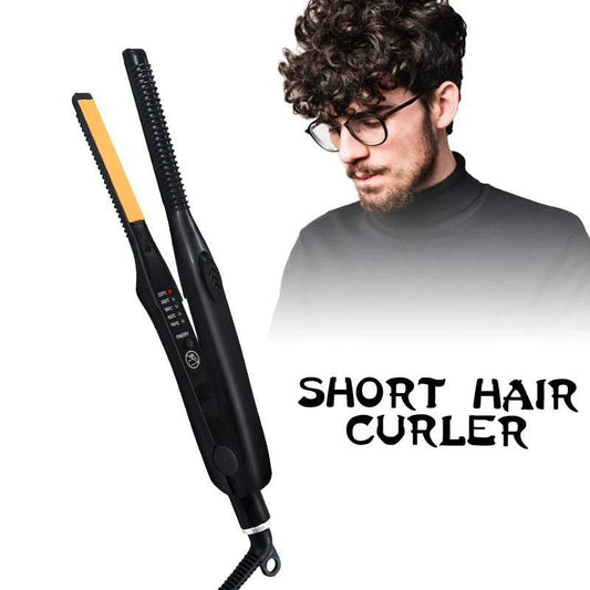 2-in-1 Ceramic Hair Straightener & Curler - Professional Flat Iron for Short Hair, Women, Men & Beard Styling