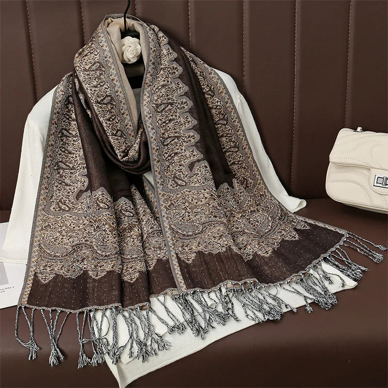 Luxury Autumn Cashmere Pashmina Shawl – Warm Winter Scarves for Women, Printed Cotton Foulard Stole Scarf 2023