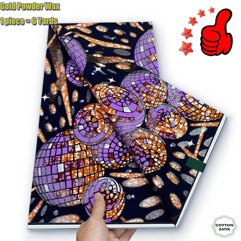 2026 African Real Wax Fabric - 100% Cotton Ankara Glitter Gold Print Batik Pagne for Women’s Fashion & Sewing