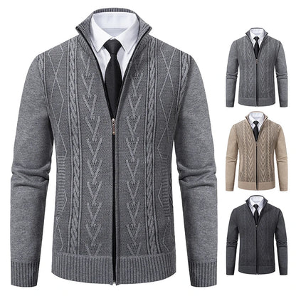 Men's Autumn Winter Cashmere Knit Sweater Coat - Padded Warm Casual Pullover Jacket