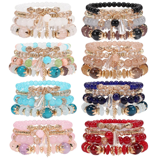 Bohemian Stackable Bead Bracelets - Multilayer Charm Stretch Bangles for Women