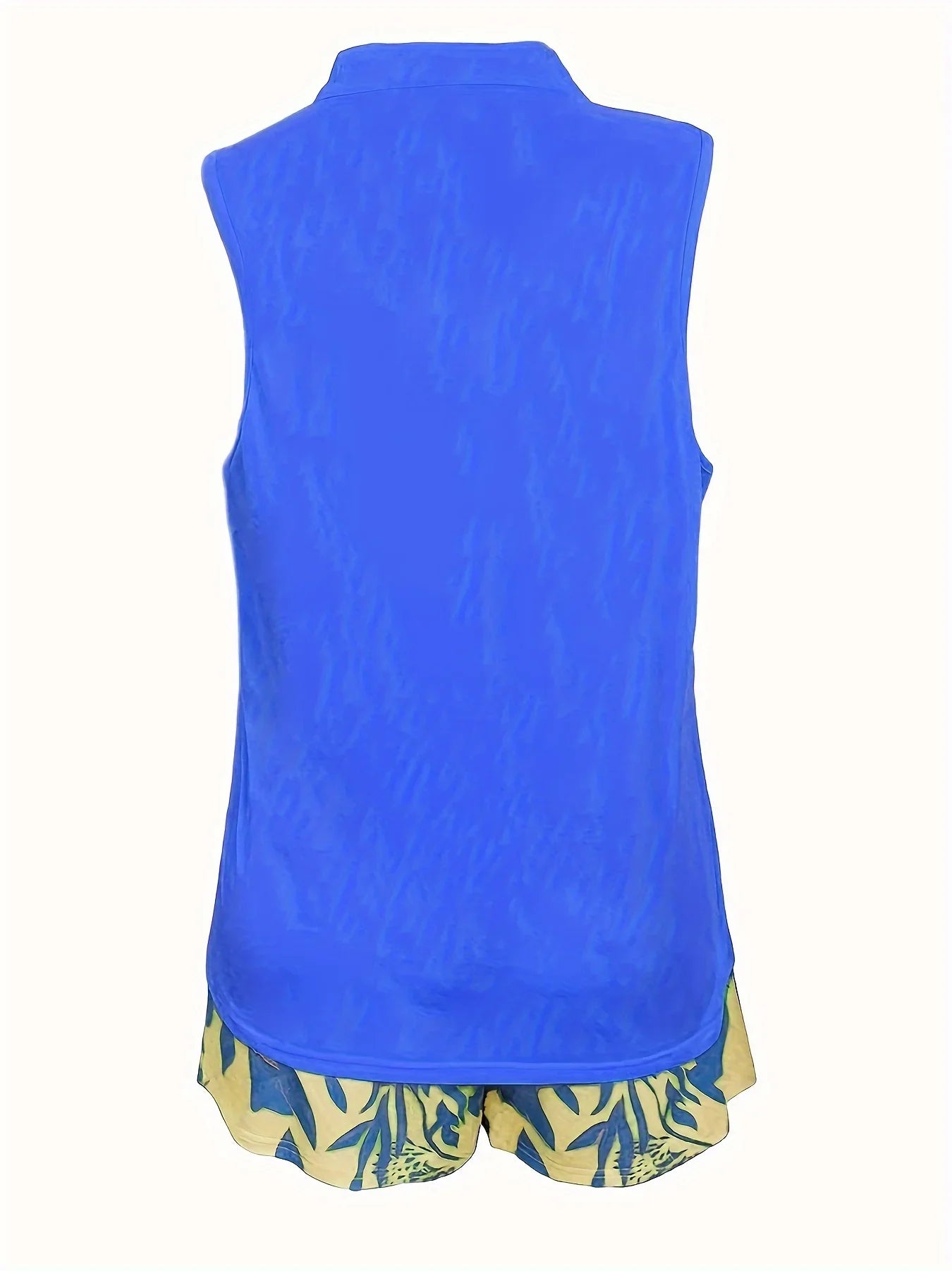 Women's Plus Size Floral Two Piece Set - Sleeveless V-Neck Top with Casual Summer Shorts
