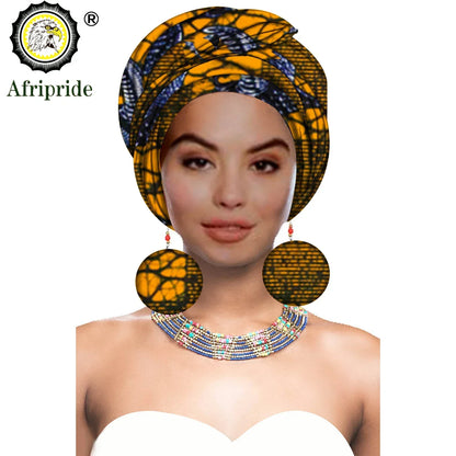 African Turban Headwrap - Nigerian Ankara Headscarf with Matching Earrings