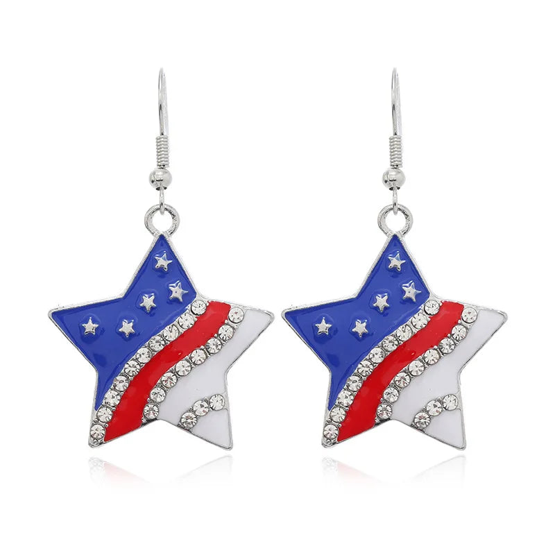 American Flag Drop Earrings - USA Patriotic Red White Blue 4th of July Jewelry Accessories for Women