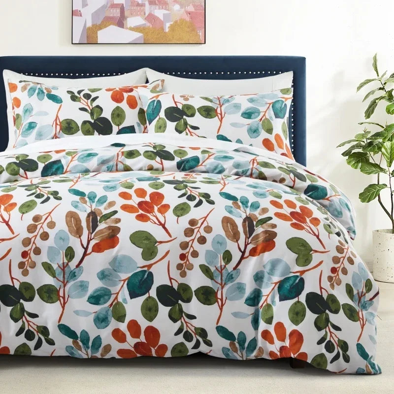 Grey Feather Duvet Cover Set – Full/Queen Boho Bird Plume Luxury Soft Reversible Comforter for Kids & Teens