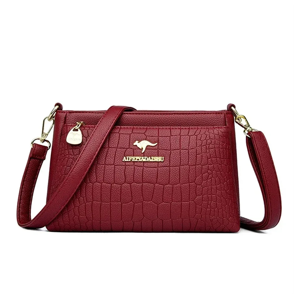 Women’s Soft Leather Luxury Handbag – Designer 3-Layer Large Capacity Shoulder & Crossbody Tote Bag