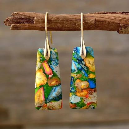 Bohemian Natural Stone Geometric Earrings - Luxury Emperor Stone Pendant Jewelry for Women