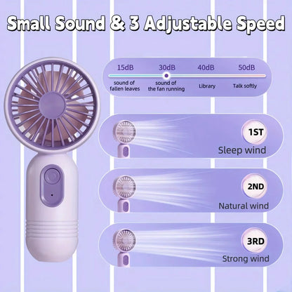 Mini Handheld USB Fan – 3-Speed Strong Wind Portable Desk Fan, Rechargeable for Students, Office, Outdoor, Travel, and Camping