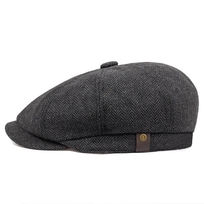 Retro Men’s Newsboy Cap — British Octagonal Herringbone Flat Painter Hat Autumn Winter Hip Hop Beret
