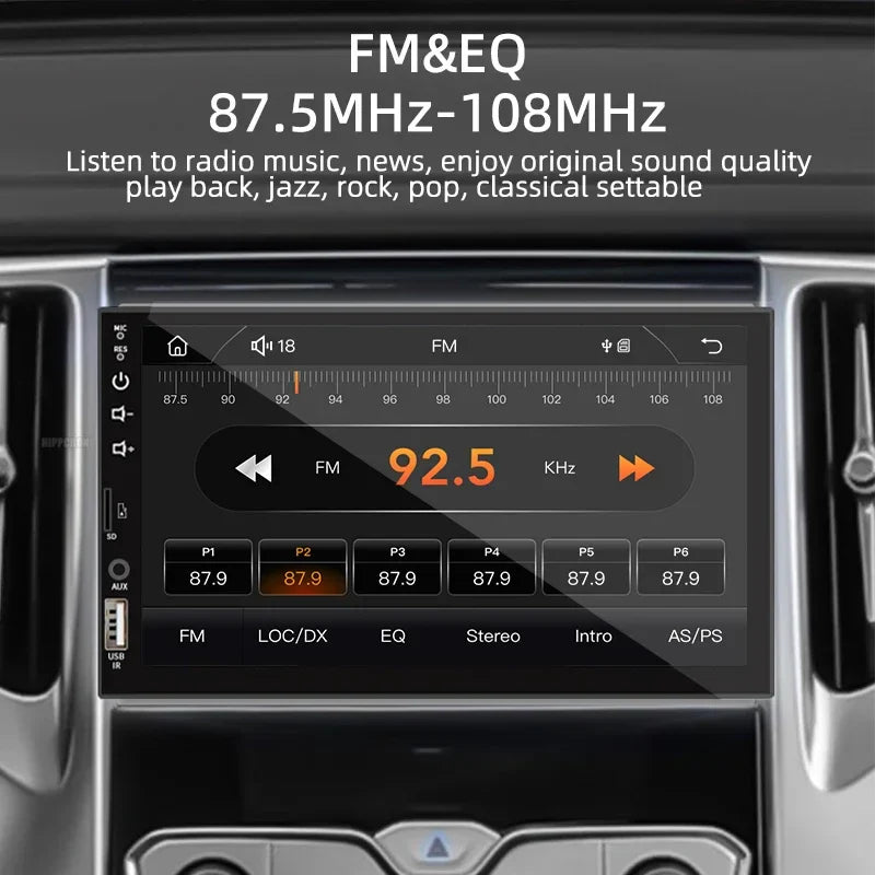 1DIN 7" HD Car Radio – CarPlay Android Auto Multimedia Player with Touchscreen, FM, AUX, Bluetooth & MirrorLink Universal Autoradio