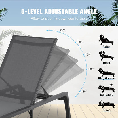 SucceBuy Outdoor Aluminum Chaise Lounge Chair — Folding Patio Pool Recliner, Full Flat Sun Lounger in Dark Grey