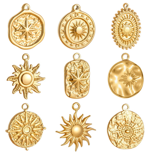 Stainless Steel Sunburst Sun Moon Star Charms Pendant – DIY Jewelry Making for Necklace, Bracelet & Earrings