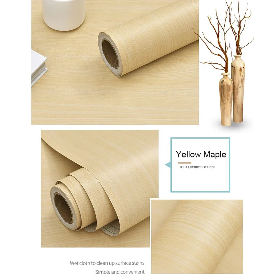 WZF Waterproof Wood Grain Wallpaper Roll - Self Adhesive Vinyl Film for Furniture, Cabinets & DIY Home Decor