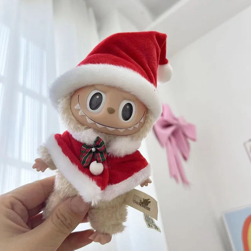 Mini Winter Plush Outfit for Labubu V1–V3 Dolls – Santa, Snowman & Elk Sweater Hat Set, New Year Gift