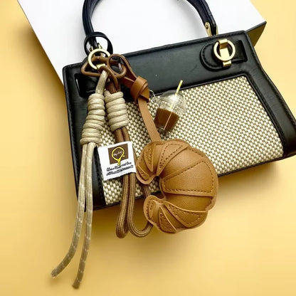Croissant Bread Keychain - Braided Rope Heart Bag Charm & Phone Lanyard Gift