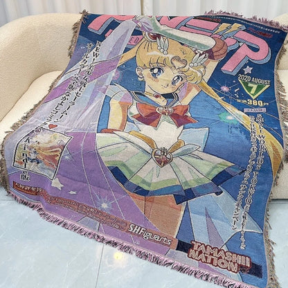 Anime Dragon Ball & One Piece Cotton Blanket – Casual Decorative Throw for Bed, Sofa, and Home Decor