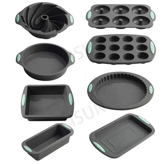 Heat Resistant Silicone Bakeware Set - Loaf, Bread, Muffin, Donut, and Cake Baking Tray Oven Pan Set
