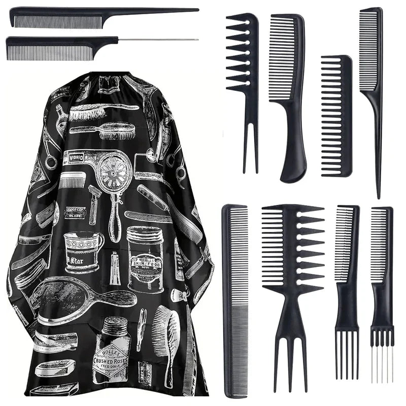 11pcs/15pcs Barber Salon Cloak Set – Adjustable Stylist Cape with Neck Buckle, Dust Removal Brush & Comb
