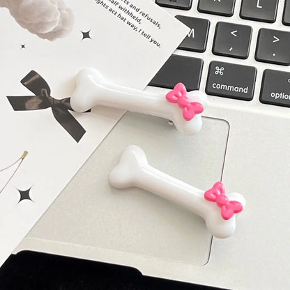 Kawaii Bow Dog Bone Hair Clips – Cute Black & White Bone Hairpins for Girls, Duckbill Barrettes Accessories